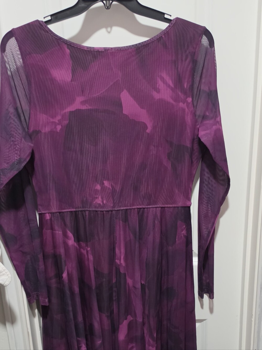 Women's Long Sleeve Purple Mesh Maxi Dress with Square Neck - Picture 4 of 6